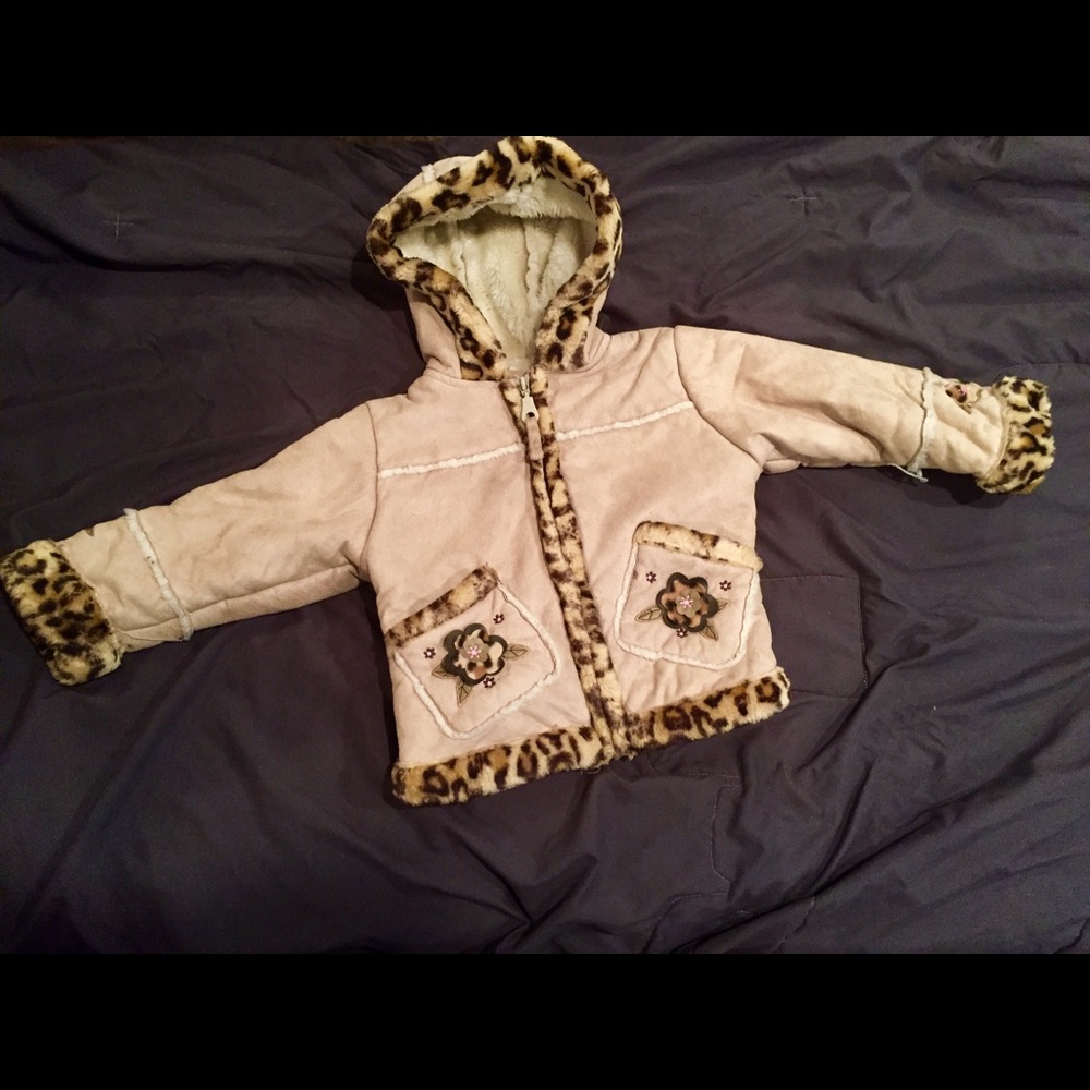 NWOT 2T Girl Tan Suede Lined Animal Print Coat